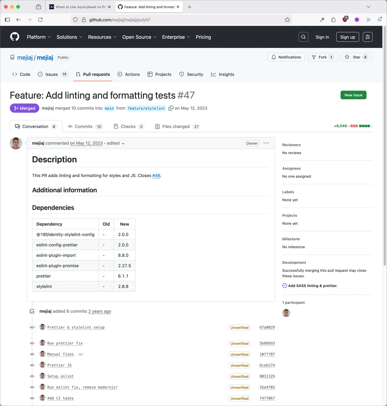 Original pull request for adding GitHub actions with formatting and linting checks